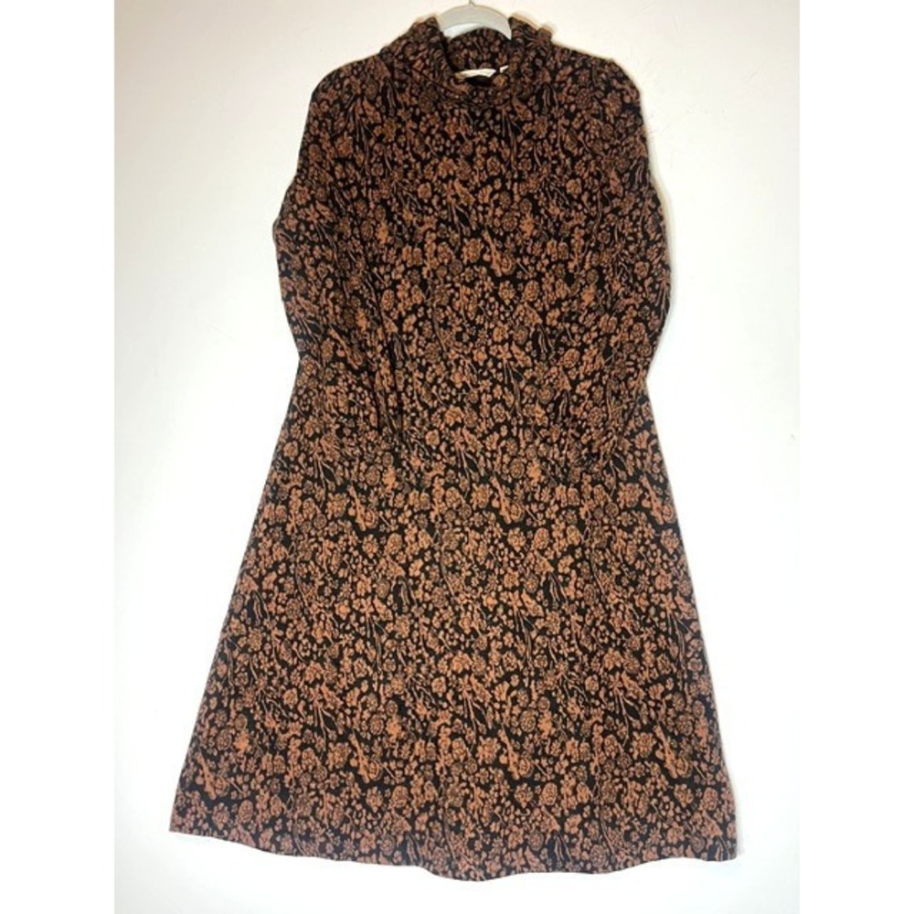 Soft Surroundings Petite Floral Shimmer Cowl Neck‎ Midi Dress Copper Black PM